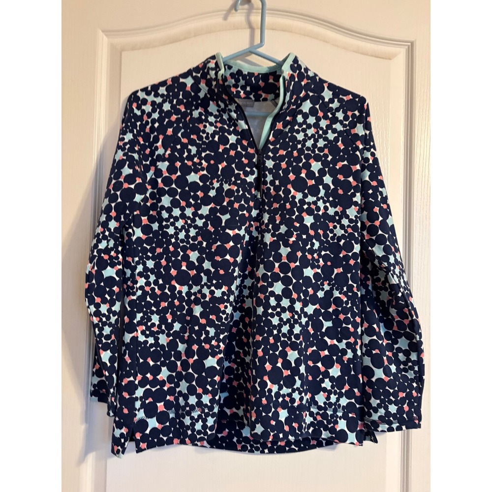NEW Talbots Womens Petite Small Navy Blue Bubble Print Quarter Zip Pullover PS